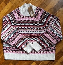 NWT EDDIE BAUER KNIT PULLOVER SWEATER MOCK NECK GEOMETRIC MULTICOLOR WOMEN S