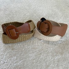 Unbranded Belt Medium Brown Cream Woven Braided Tan Jute Stretch Lot of 2
