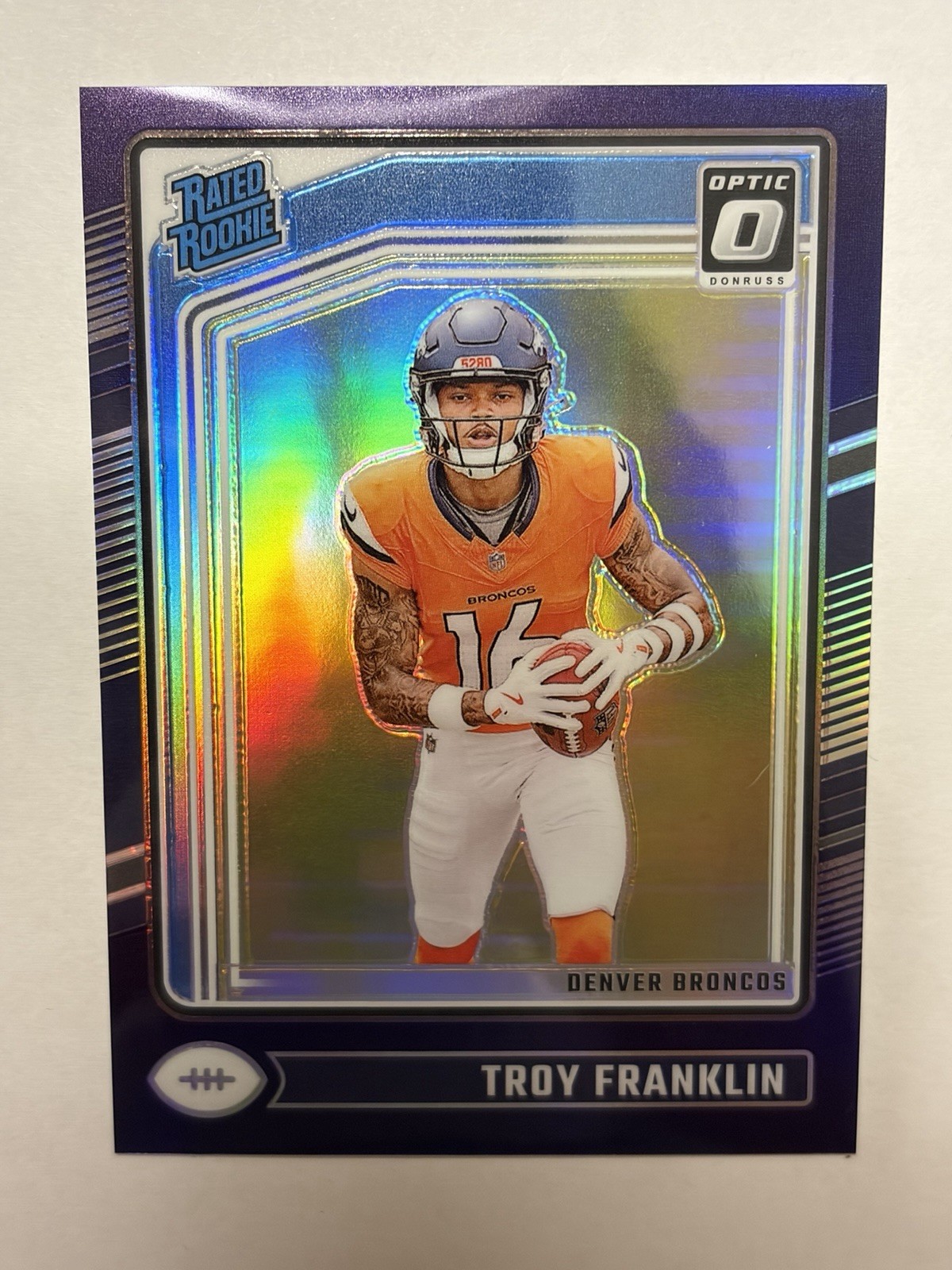 2024 Donruss Optic Troy Franklin Rated Rookie Purple Prizm /60 #294 Broncos RC