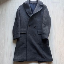 Gray Luxury Vintage Wool Coat by Luigi Borrelli, Size 44