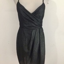 Silence & Noise Little Black Metallic Strappy Cocktail Dress Large Short Lined