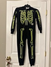 Cat  Jack Boys Skeleton One Piece Zip Hooded Pajamas Sz S 6/7 Glow In The Dark