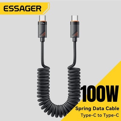 1.2m Essager Car Spring Type C Cable For iPhone 16 15 14 Xiaomi Samsung 100W PD