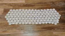 Vintage Off White Cream Hand Crocheted Lace Table Runner Dresser Scarf 49x16