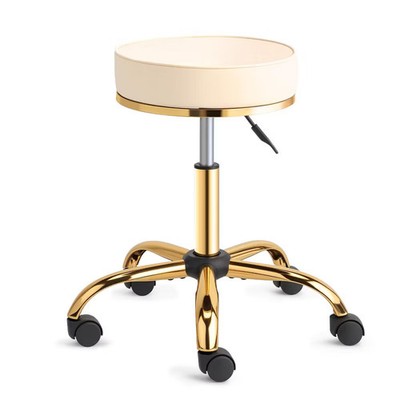 Off-White Swivel Hydraulic Height Adjustable Rolling Round Stool with Wheels