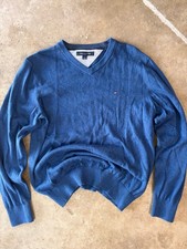 Tommy Hilfiger Men's Navy Blue Pullover Sweater 100 Cotton, V-Neck, Size L