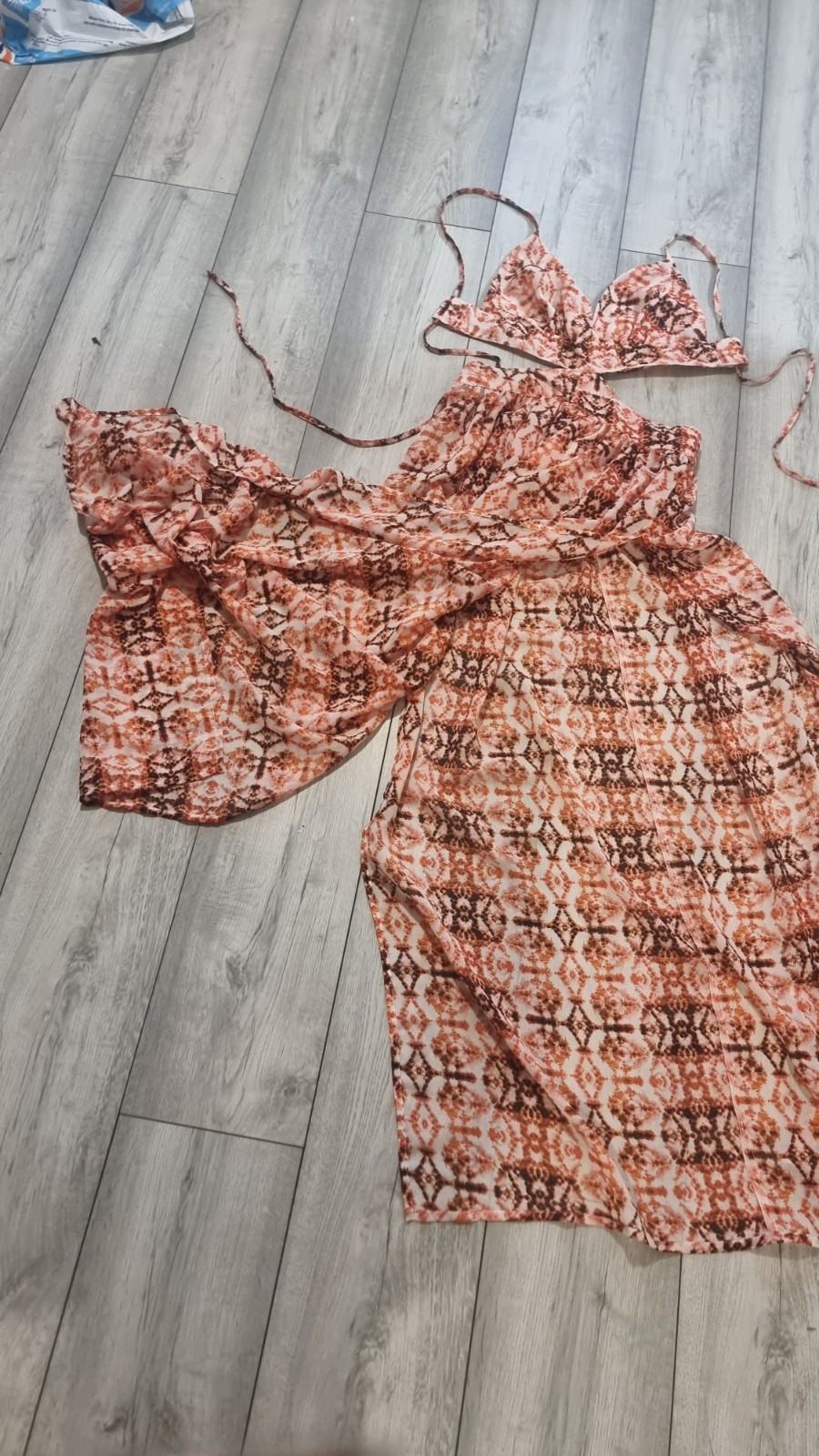 Boohoo M Sheer Cut Out Tie Back High Split Maxi Beach Dress Cover Up Orange image 5