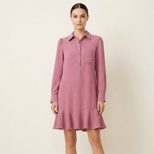 Tahari Arthur S Levine Mauve Pink Ruffle Hem Long Sleeve Shirt Dress S Preppy