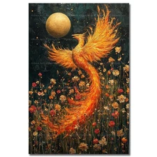 MAGICAL PHOENIX ART PRINT, Fantasy Moon Poster, Gothic Fire Bird Home Decor