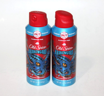 LOT (2) OLD SPICE KRAKENGARD BODY SPRAY & UNDERARM DEEP OCEAN SCENT 5.1 OZ