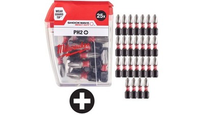 4002395385157 Bity udarowe do wkrętarki PH2 25mm 1/4 SHOCKWAVE 25szt MILWAUKEE M
