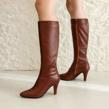 Womens Zip Mid Calf Boots Mid Heel Pointy Toe Casual Clubwear Shoes Oversize Hot