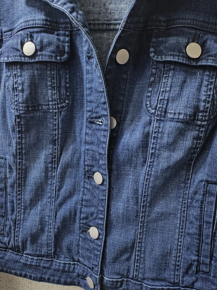 Chaqueta vaquera Elle para mujer grande mediana lavado elástico botones bolsillos limpia Foto 3 de 4