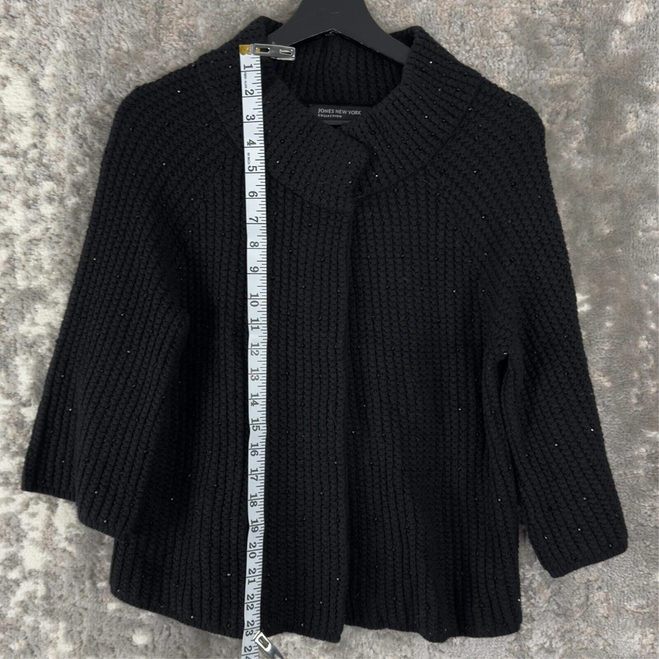 Cárdigan Suéter Jones New York Talla M Estrás Grueso Acanalado Tejido Negro Foto 2 de 4