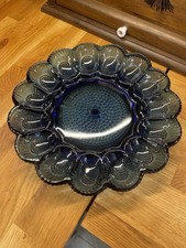Cobalt Blue Indiana Glass Tiara Hobnail Deviled Egg Plate Platter 11 Vintage