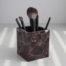 Natural Marble Square Storage Container for Toothbrush/Makeup Rosso Levanto