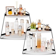 Bathroom Counter Organizer, 2 Tier Corner Countertop Storage Shelf Bathroom S...
