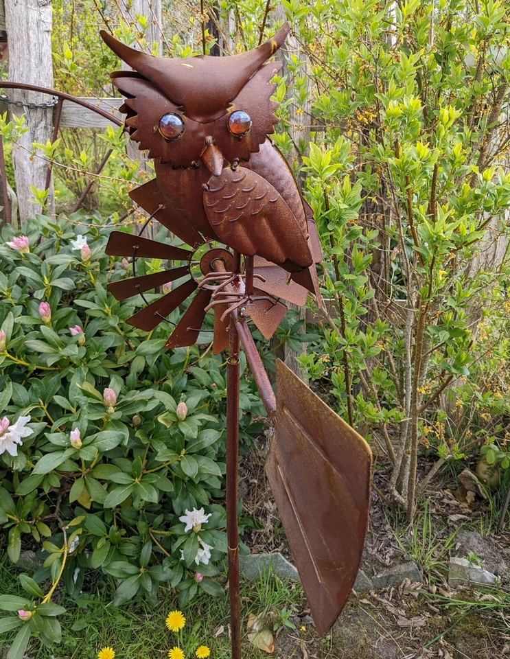 BANDIERA EOLICA GUFO SPINA DA GIARDINO DECORAZIONE GIARDINO ASTA METALLO NUOVA - Immagine 2 di 3