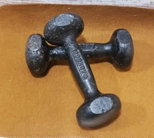 ROBERTS Vintage Pair 5 Pound Cast Iron Dumbbells Round Heads with Flat Rests