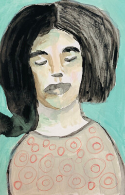 Outsider Art Portrait Painting Woman Naive Wall Art Small Affordable Paper Art