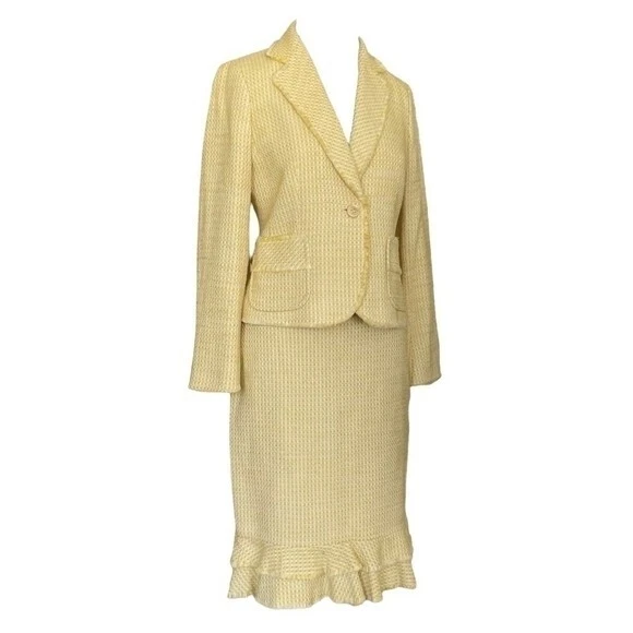 Conjunto Traje Falda Rayón Algodón Amarillo Ann Taylor Chaqueta 8P Falda 6 Excelente Foto 3 de 4