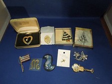 Lot of 9 Vintage Fashion Jewelry Pins Brooches Assorted Shapes Initial Sticker