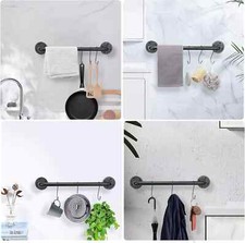 Industrial Pipe Towel Rack Bar Heavy Duty Wall Mounted Rustic Farmhouse Bath
