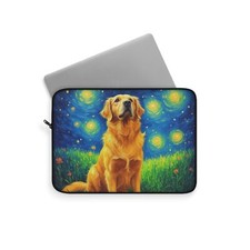 Starry Night Dog Laptop Sleeve, Golden Retriever Artistic Tech Case, Pet Design
