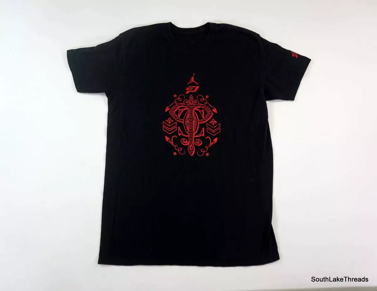 Nike Chris Paul CP3 Jordan Brand T-Shirt Black Red Shiny Graphic Print Men's XL