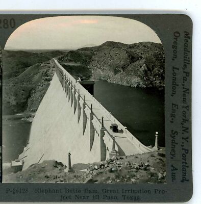Elephant Butte Dam Irrigation Project near El Paso TX Keystone Stereoview c1900
