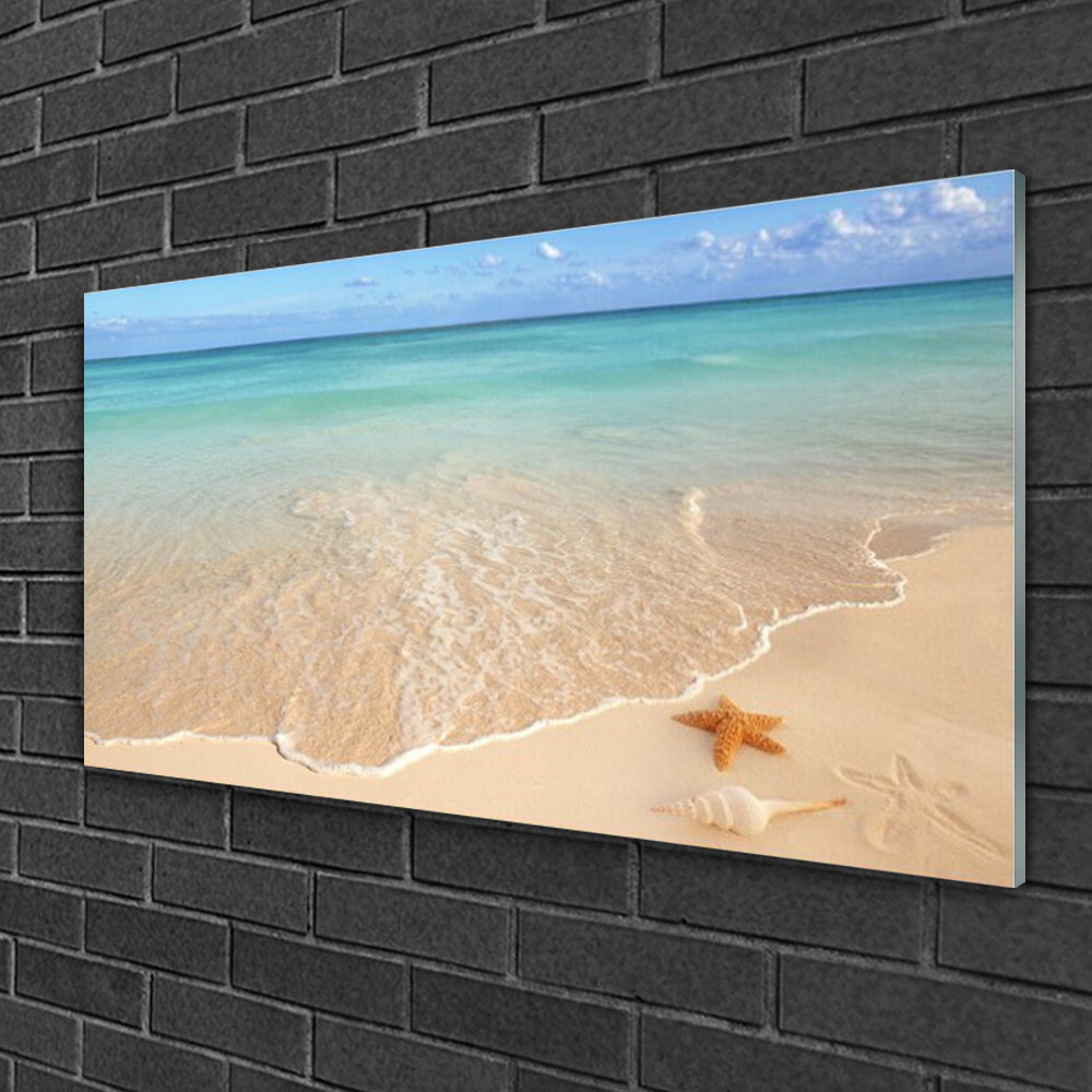 Tableau sur verre véritable de 100x50 cm avec impression premium d'un paysage de plage iodée