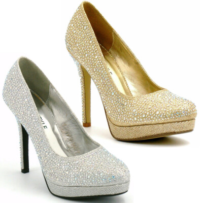 Ladies women high heel diamante court shoes sparkly party bridal wedding  shoe UK UK