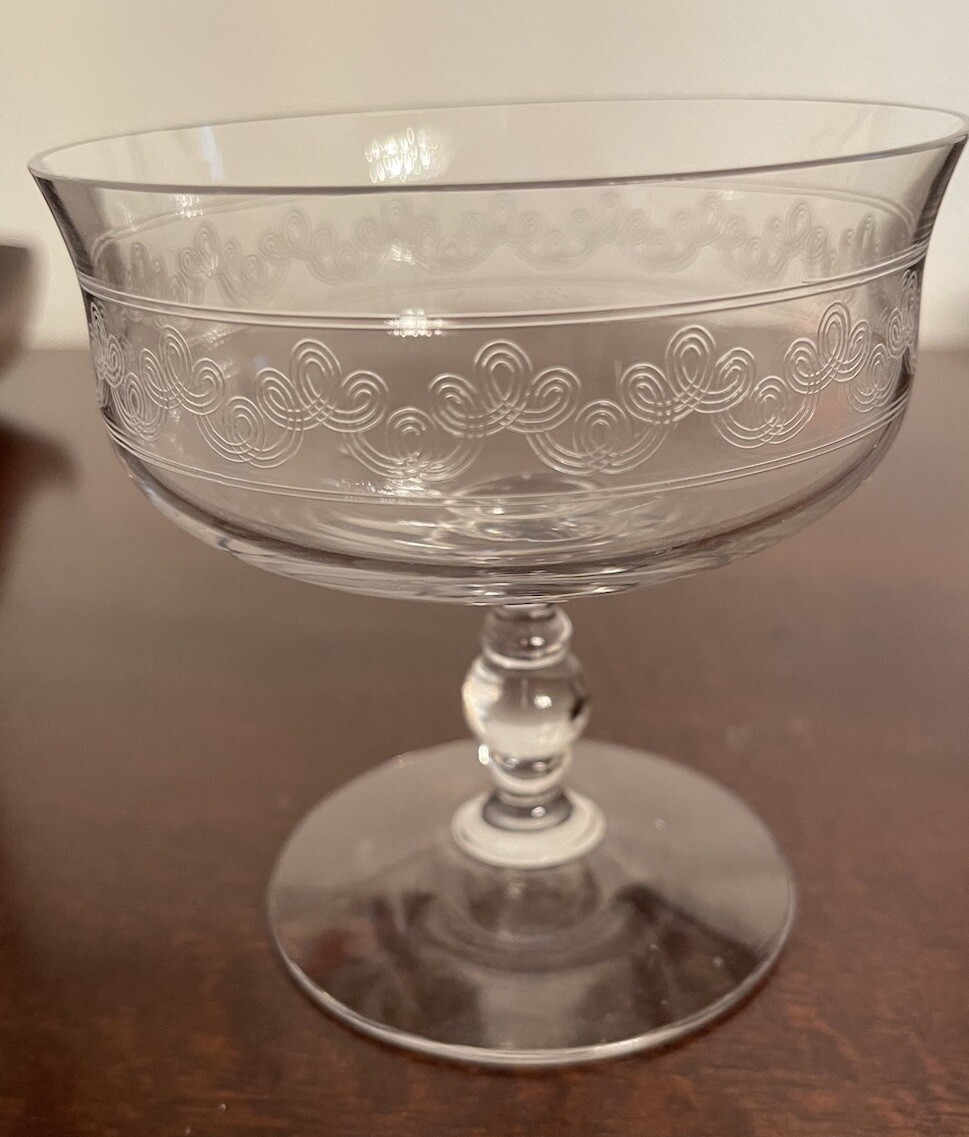 Antique HEISEY Etched TREFOIL #7057 Low Sherbert Champagne