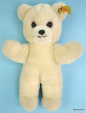 Steiff Teddy Bear 1990s Cream Plush 22cm 9in ID Button Tag Cuddly Vintage