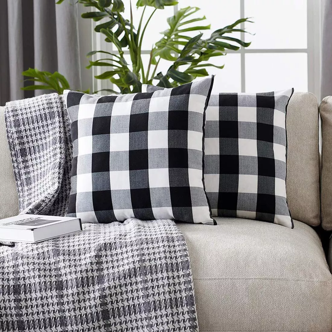 Black and 2025 white check cushions