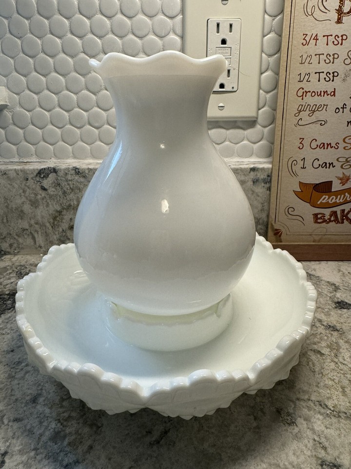Fenton White Milk Glass Hobnail Hurricane Candle Lamp Rare Stamped eBay