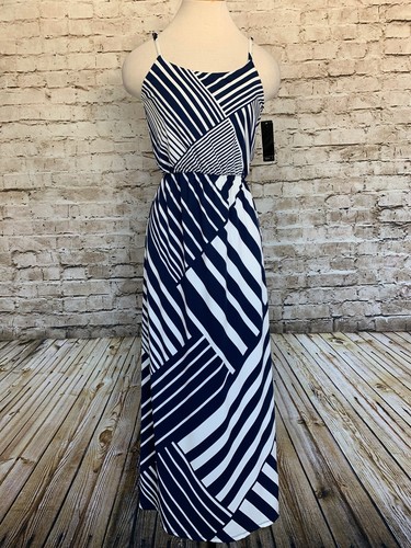 maxi DRESS Navy White Stripe NWT BCX 