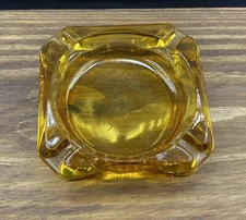 Vtg Square Yellow Amber Ashtray Glass Mid Century MCM 3.5"X3.5"