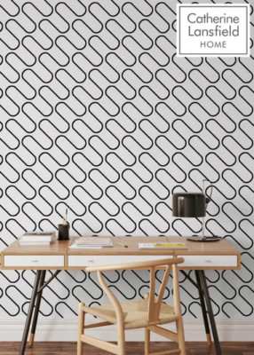 Catherine Lansfield Linear Curve schwere Tapete schwarz-weiß 206501