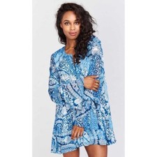 Show Me Your Mumu Perveen Pirate Paisley Tunic Size S Blue V-Neck Long Sleeve