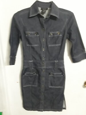 Women's Dark Denim Buttoned 3/4 Sleeve Dress by Express Size