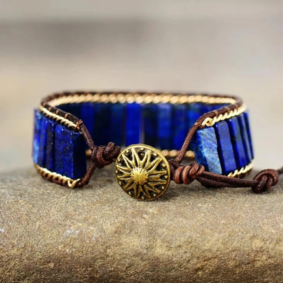 Natural Lapis Lazuli Stone Tube Beaded Bracelet Adjustable Braided Bracelet - Image 3 of 4