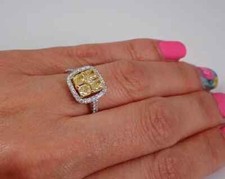 14K White Gold Plated 2.80Ct Cushion Cut Lab-Created Citrine Halo Wedding Ring
