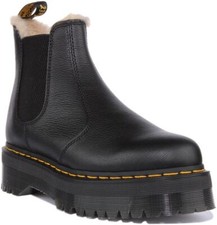Image of Dr Martens 2976 Quad Unisex Leather Platform Chelsea Mens Boot In Black UK 3 - 8