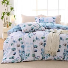 Duvet Cover King Size, Reversible Floral Blue Duvet Cover Set with Zipper Clo...
