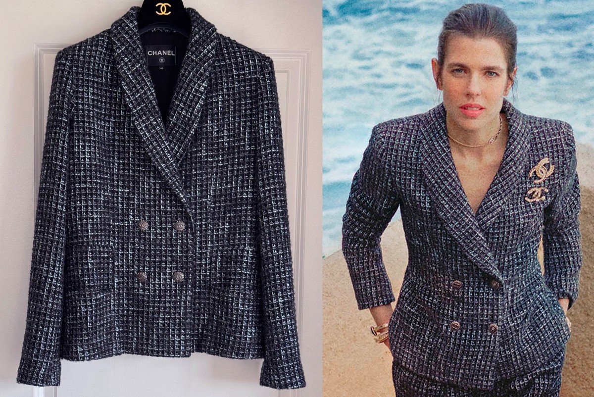 NEW CHANEL 22B BLACK TURQUOISE CC BUTTONS TWEED JACKET 40 | eBay