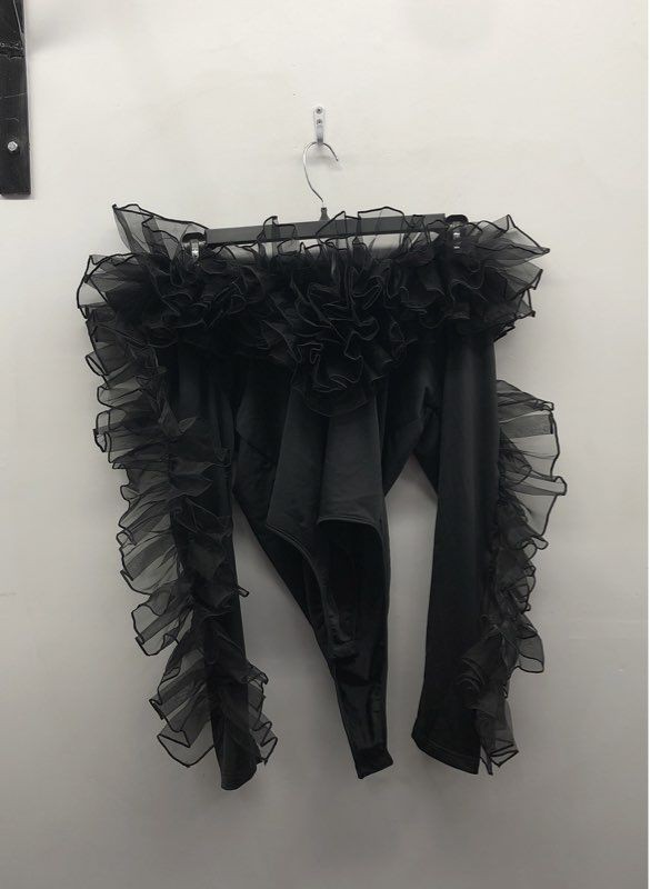 AKIRA Women's Black Life In Ruffles Off Shoulder Bodysuit Sz L NWT