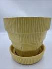 VINTAGE MCCOY POTTERY  5  INCH BASKETWEAVE FLOWER POT WITH ATTATCHED SAUCER