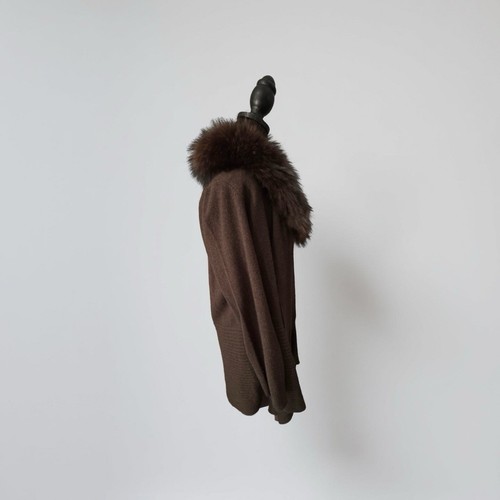 Neiman Marcus Cashmere Brown Cardigan Fox Fur Detachable Collar Size Large L - Picture 4 of 13