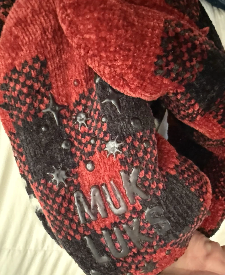 NUEVO CON ETIQUETAS 2 Pares Calcetines de Cabina Muk Luks Rojo Negro Búfalo Cuadros Copo de Nieve Alpino L/XL Foto 4 de 4